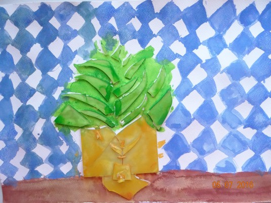 3D Pineapple , watercolor and glass by Fredericka Hagia 9 y.o.